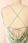 Jessie Sage Cowl Neck Satin Slip Dress w/ Open Back | Boutique 1861 back