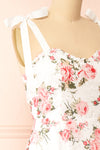 Jihoon Tie Strap White Floral Midi Dress w/ Ruffles side
