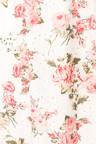 Jihoon Tie Strap White Floral Midi Dress w/ Ruffles fabric
