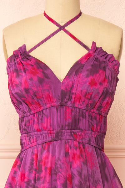 Jillian Purple Floral Midi Dress | Boutique 1861 front