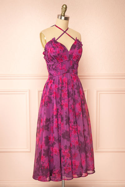 Jillian Purple Floral Midi Dress | Boutique 1861 side view