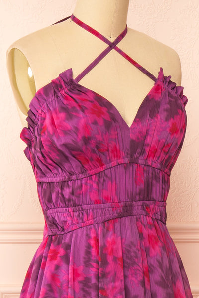 Jillian Purple Floral Midi Dress | Boutique 1861 side