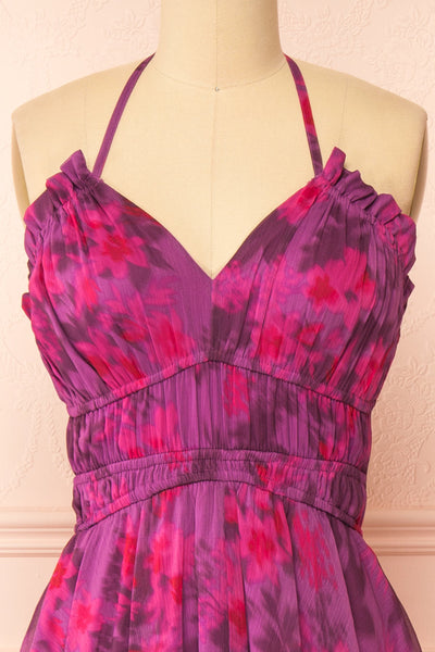Jillian Purple Floral Midi Dress | Boutique 1861 front close-up