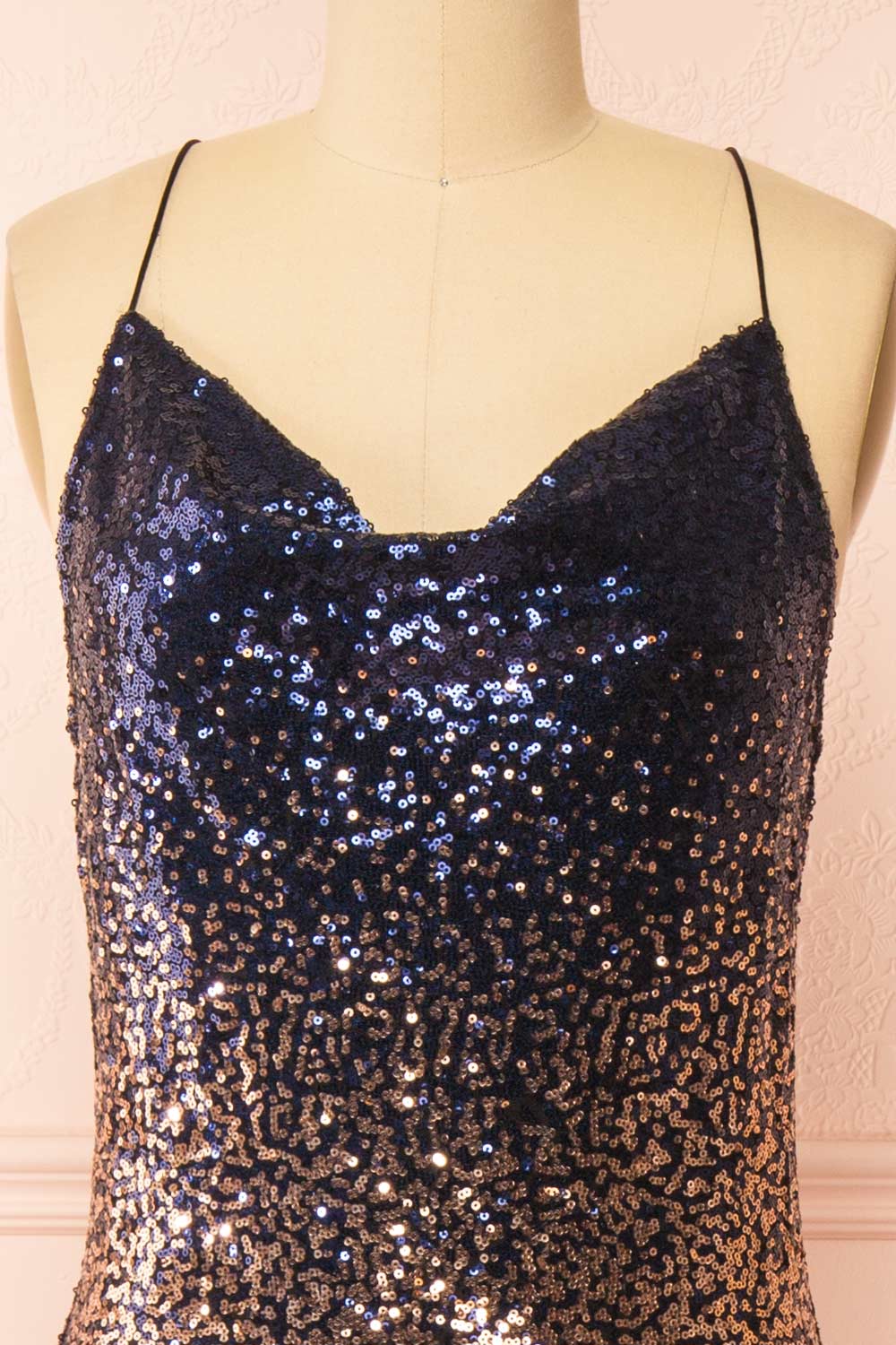 Jinsoul Navy & Copper Sequin Midi Slip Dress | Boutique 1861 front