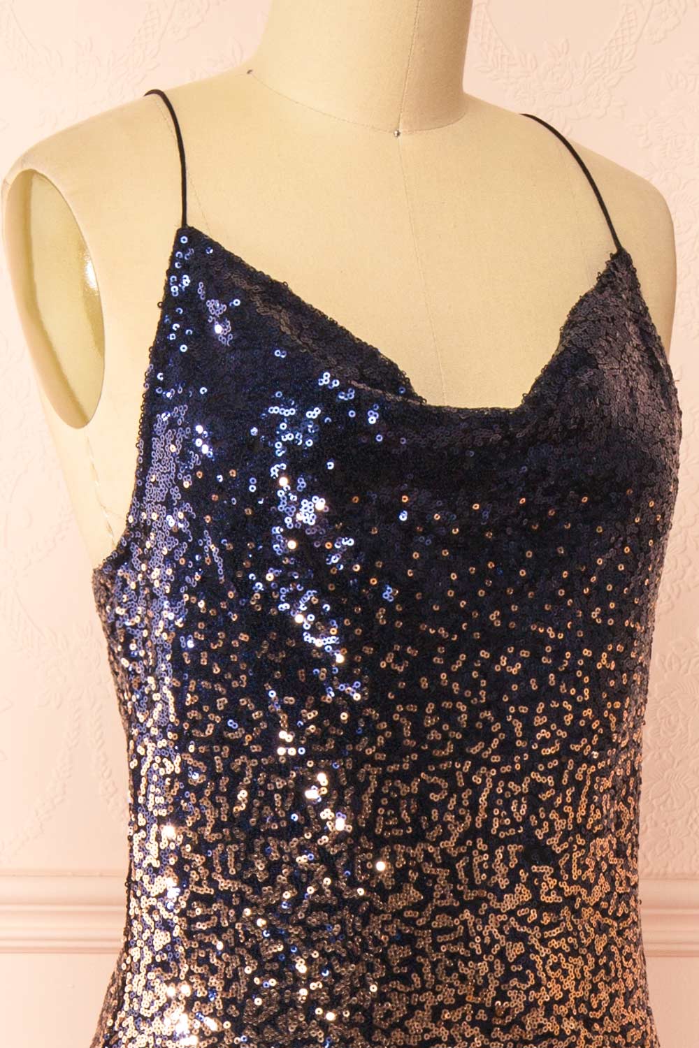 Jinsoul Navy & Copper Sequin Midi Slip Dress | Boutique 1861 side