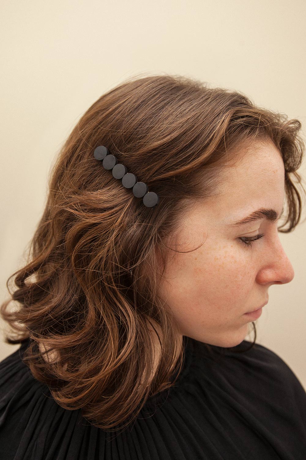 Joelene Black Golden Barrette w/ Wooden Beads | La petite garçonne model