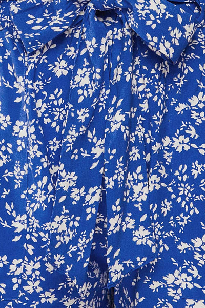 Joey Floral Blue High-Waisted Shorts w/ Belt | La petite garçonne  fabric