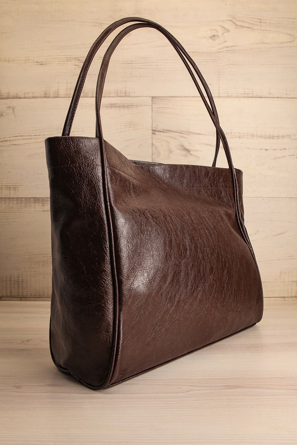 Joffrey Large Brown Faux Leather Tote Bag | La petite garçonne side 