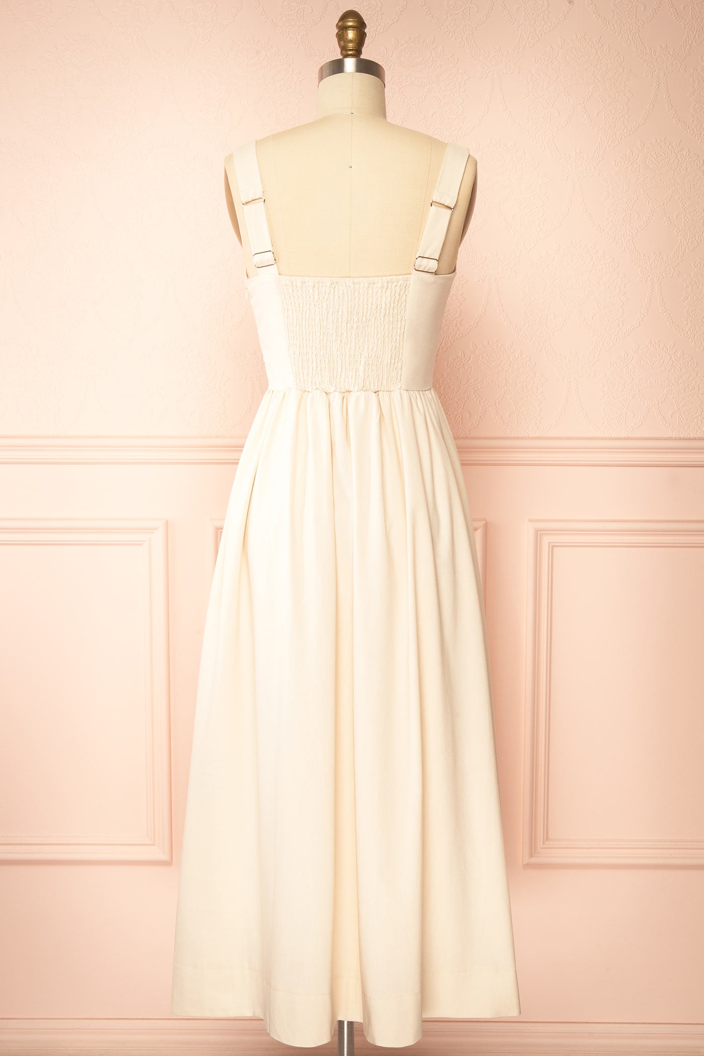 Jolienne Beige Embroidered Wildflower Notched Square-Neck Midi Dress | Boutique 1861 back 