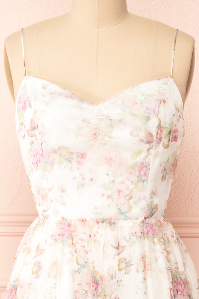 Jona Floral Midi Dress w/ Open Back | Boutique 1861 front close-up
