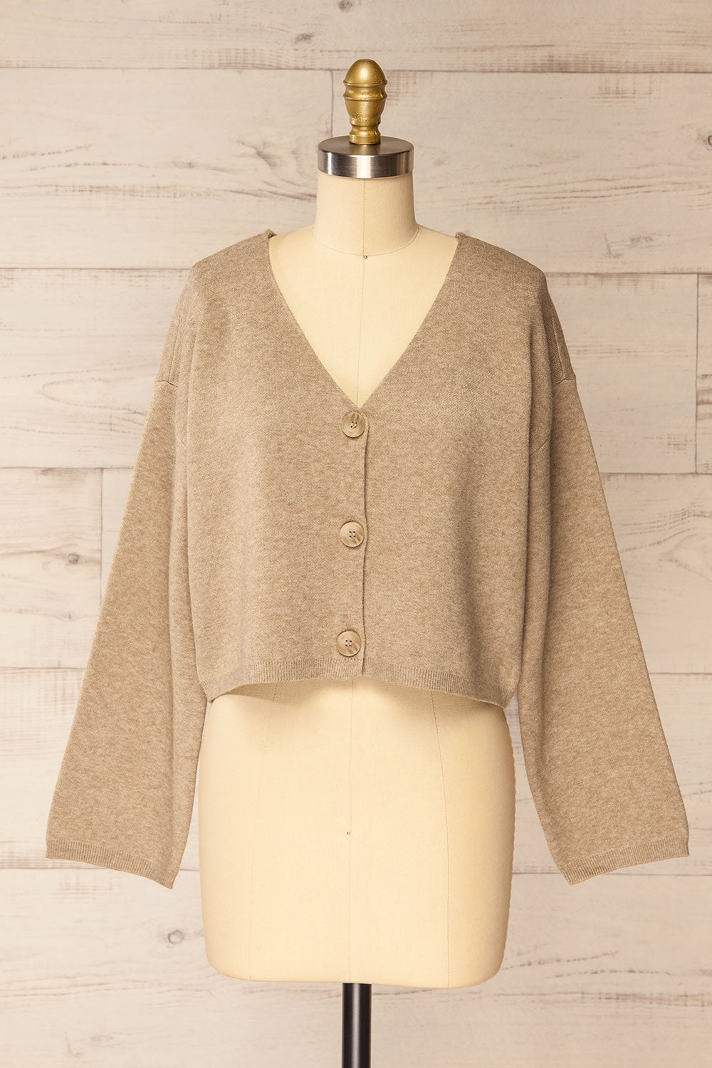 Joona Cropped Taupe Cardigan | La petite garçonne front view