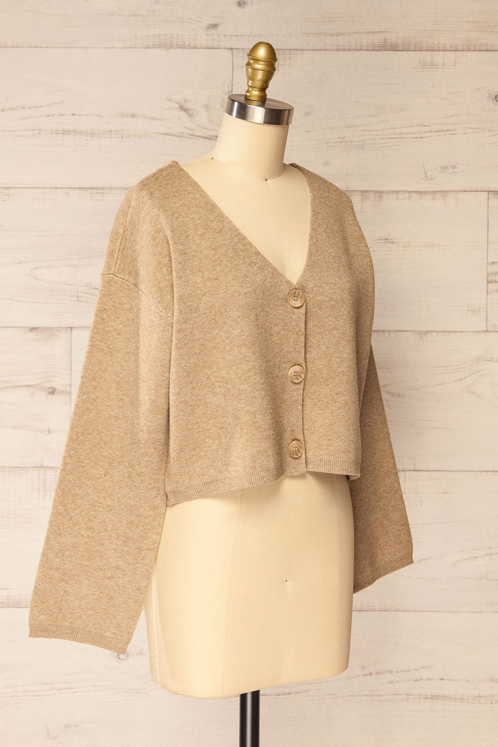 Joona Cropped Taupe Cardigan | La petite garçonne  side view