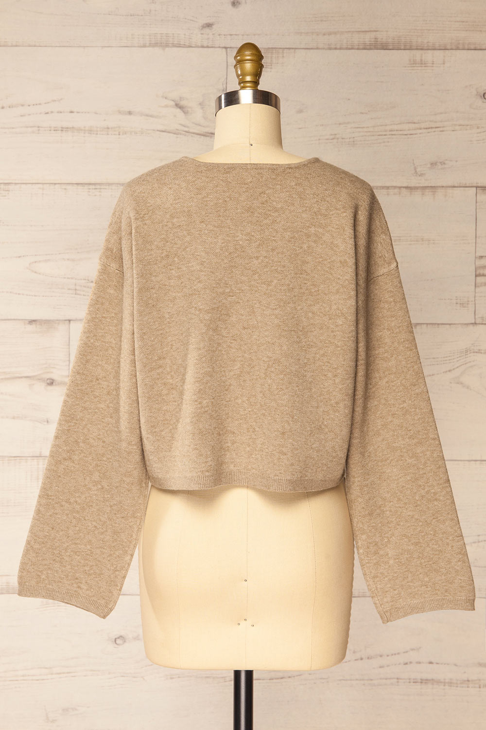 Joona Cropped Taupe Cardigan | La petite garçonne  back view