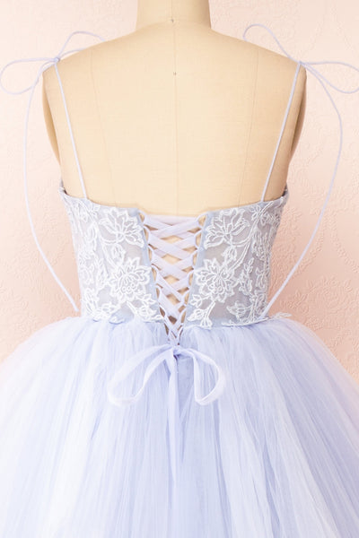 Jordina Tiered Lavender Blue Maxi Dress | Boudoir 1861 nude back