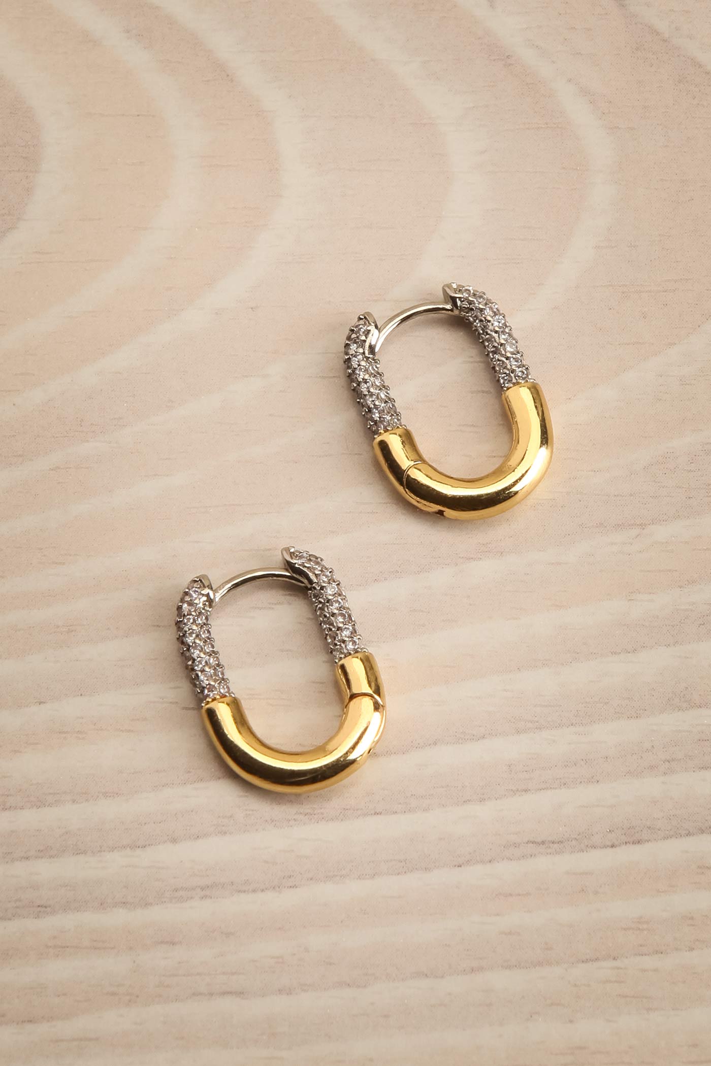 Jorhat Gold Oval Earrings with Rhinestones | La petite garçonne view