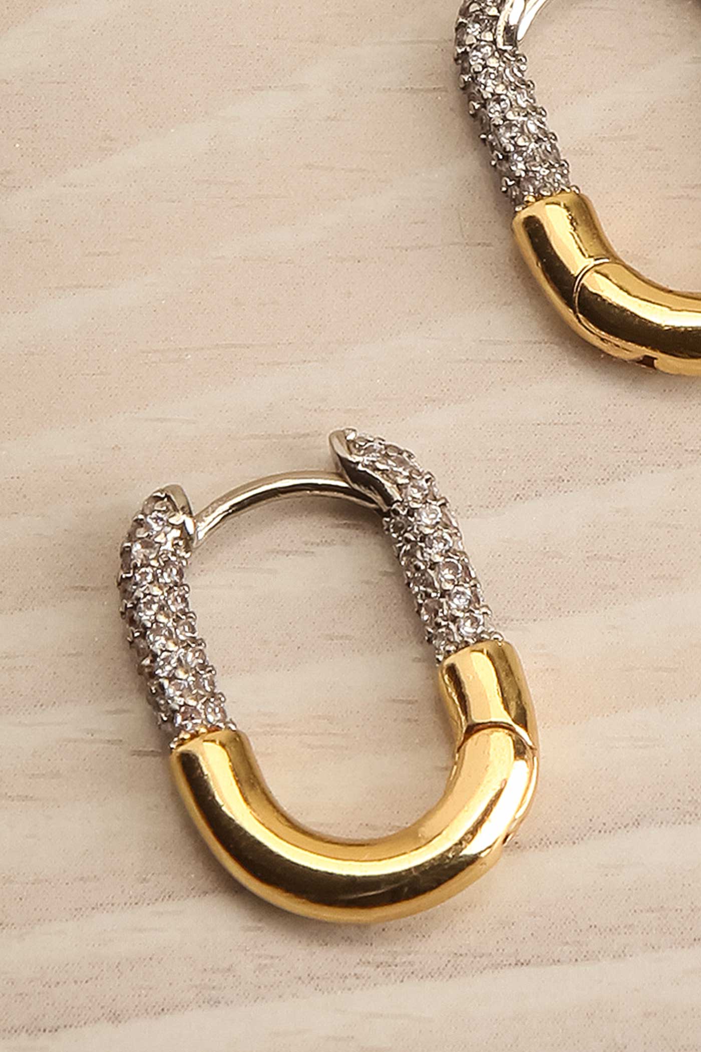 Jorhat Gold Oval Earrings with Rhinestones | La petite garçonne close-up