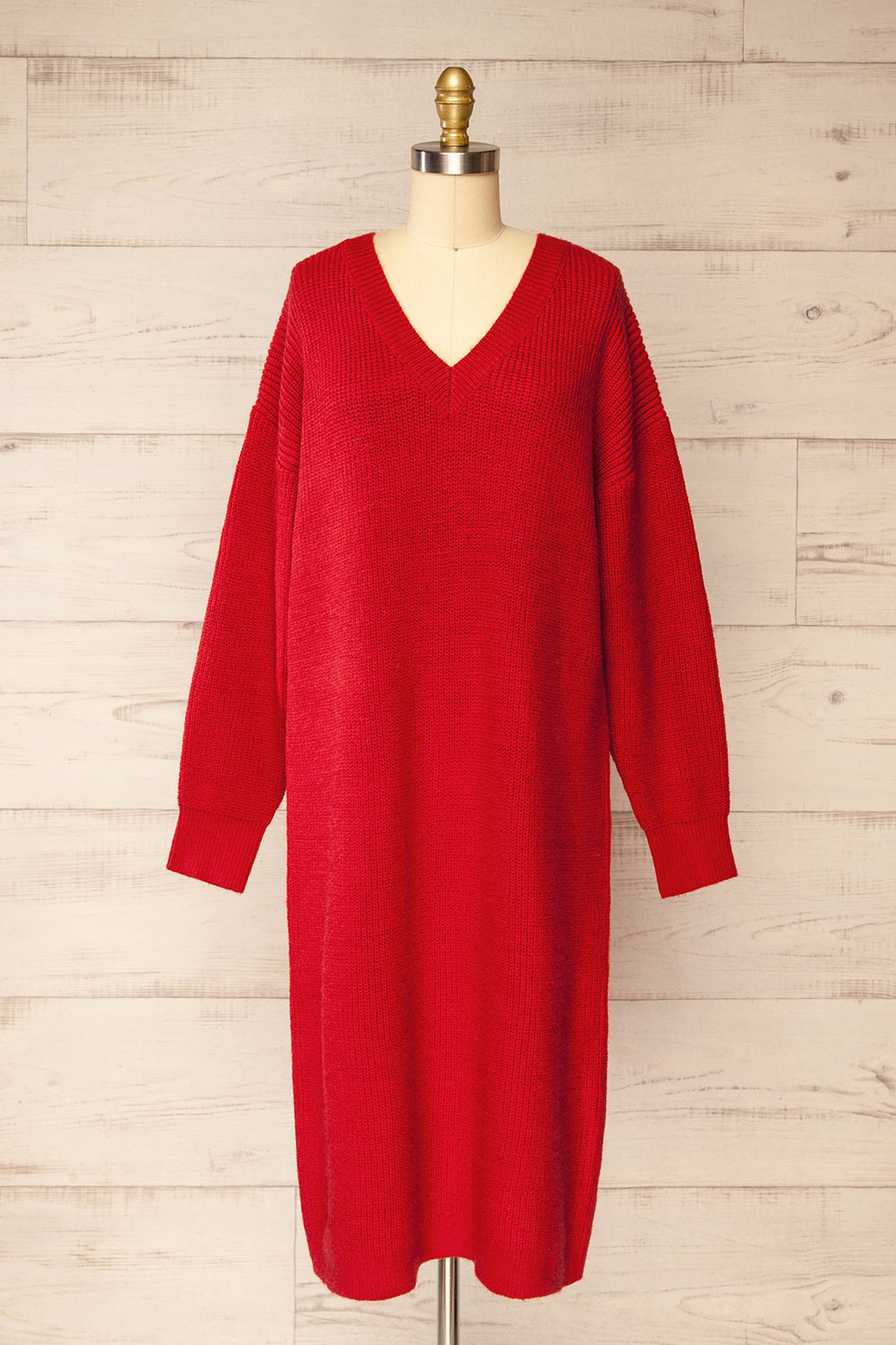 Jory Red Knit Midi Dress | La petite garçonne front view