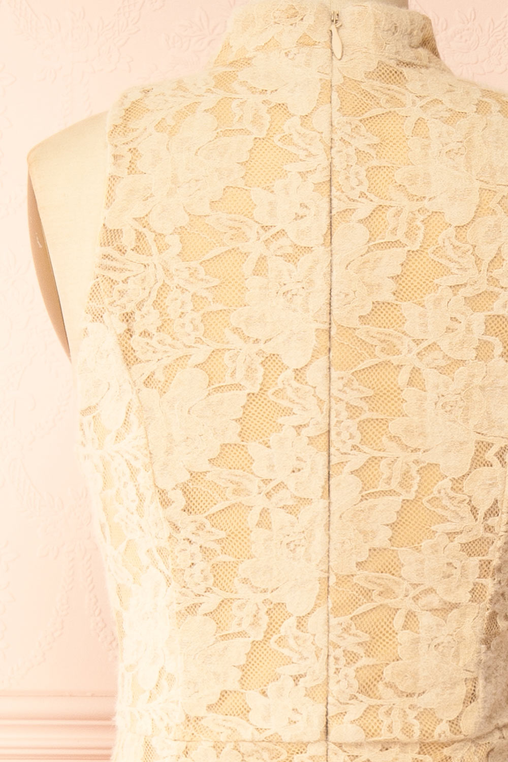 Josephine | Robe Midi Sans Manches Beige en Dentelle