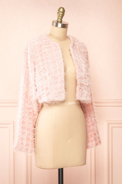 Josette Pink Tweed-Style Cropped Jacket | Boutique 1861  side view