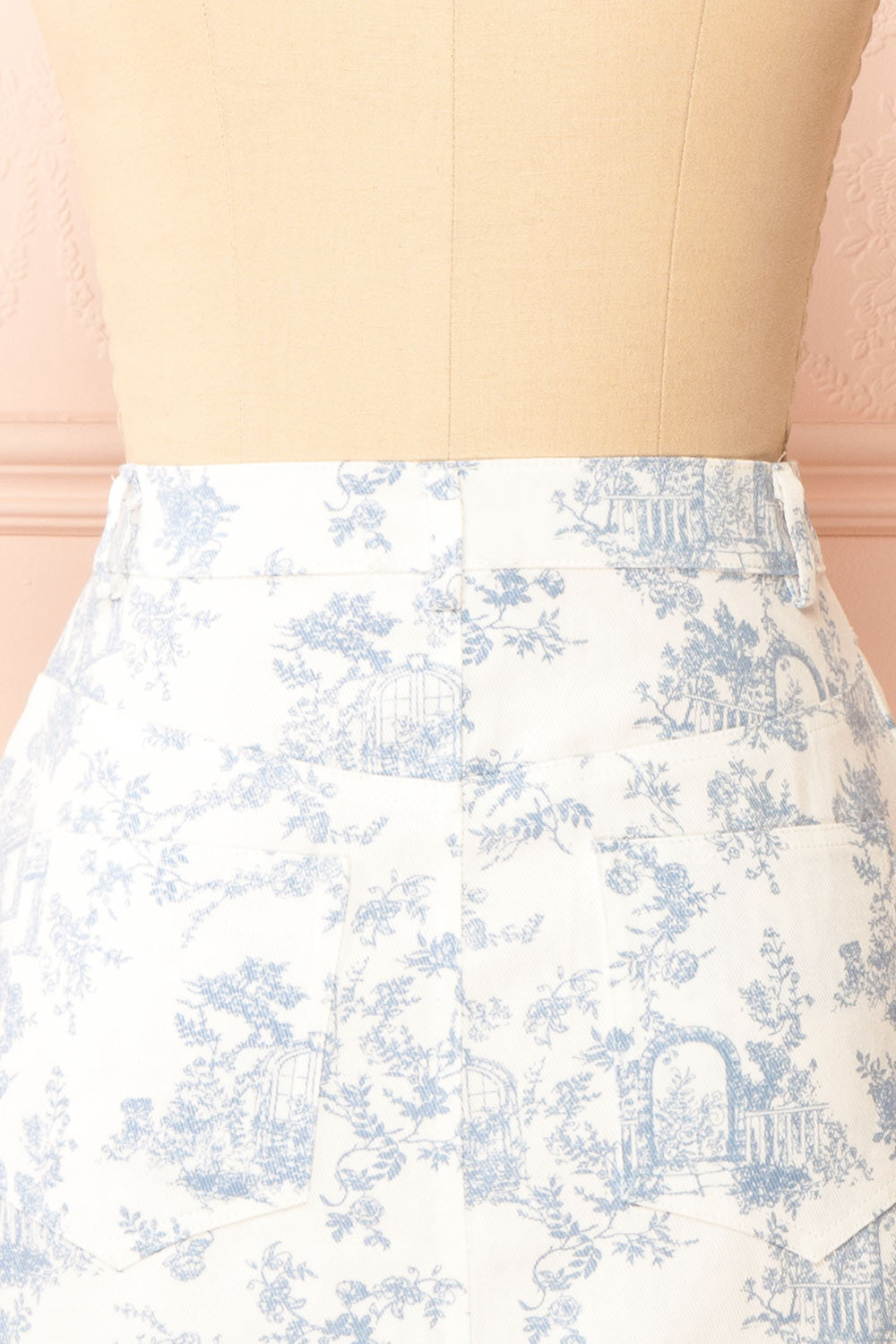 Journia Short White Skirt w/ Blue Vintage Print | Boutique 1861 back