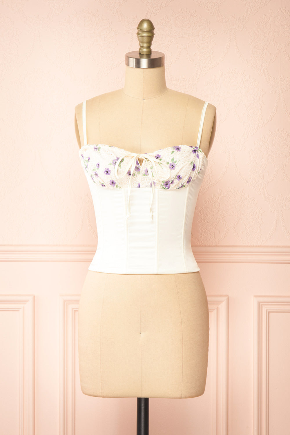 Jubilee Satin Corset w/ Floral Contrast | Boutique 1861 front view