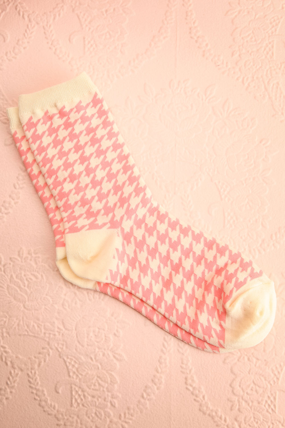 Juda Pink Houndstooth Crew Socks | Boutique 1861 view