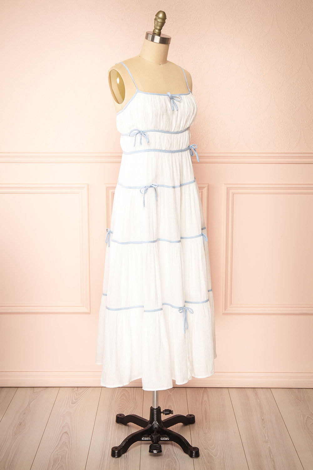Juliriel White Midi Dress w/ Blue Ribbons | Boutique 1861 side view