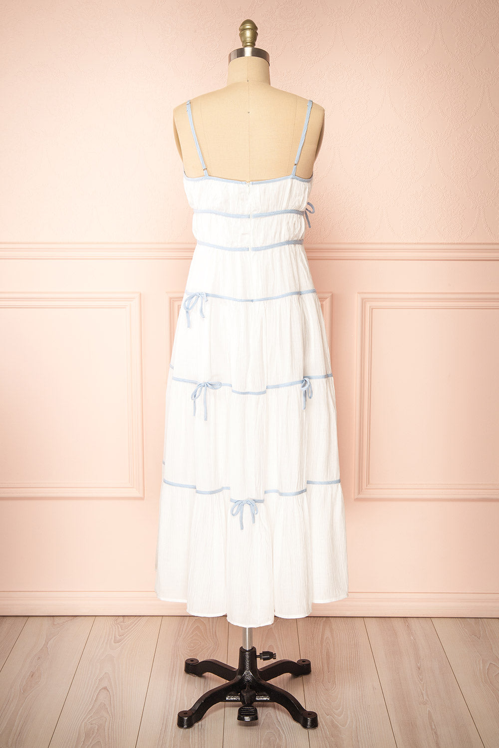 Juliriel White Midi Dress w/ Blue Ribbons | Boutique 1861 back view