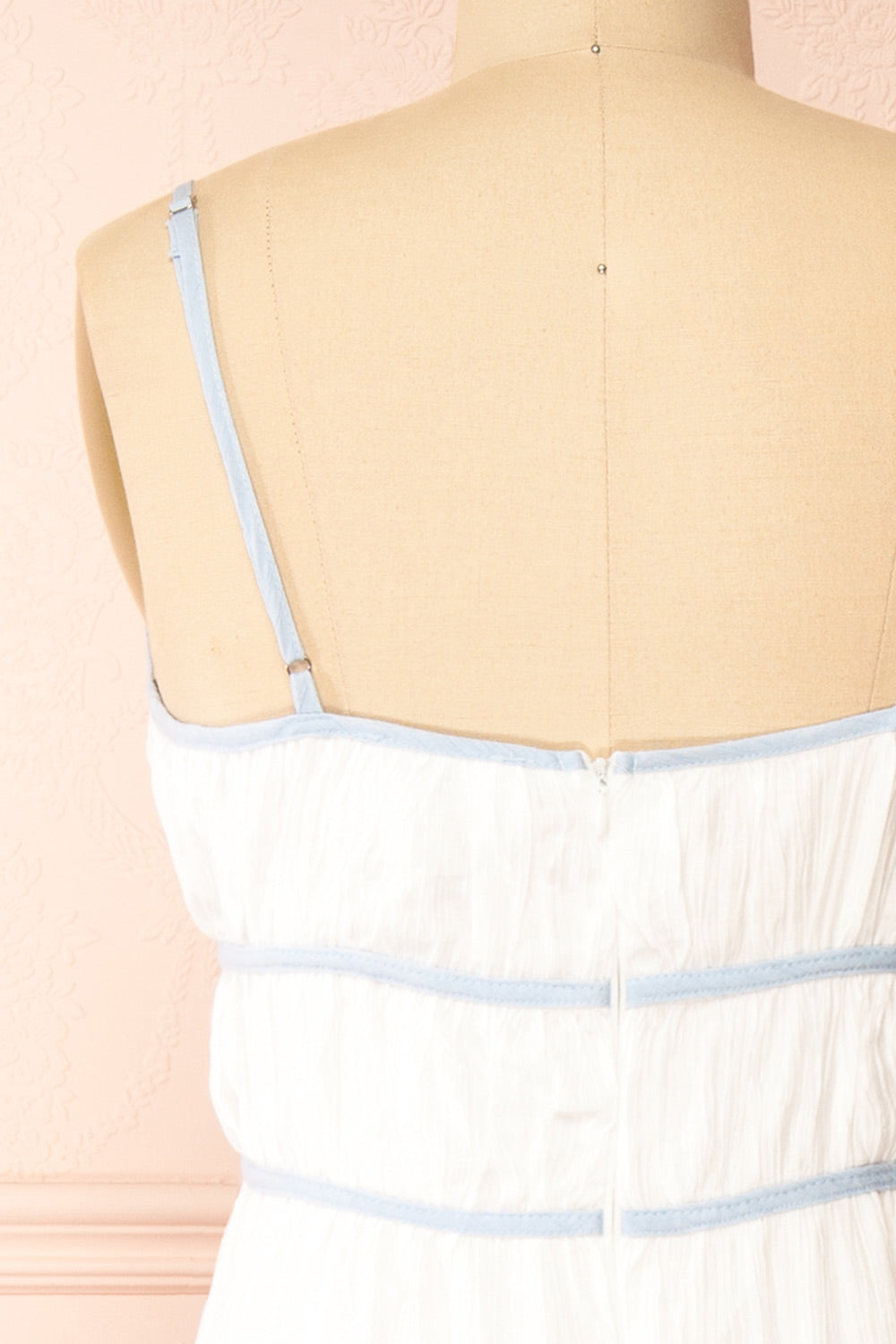 Juliriel White Midi Dress w/ Blue Ribbons | Boutique 1861 back close-up