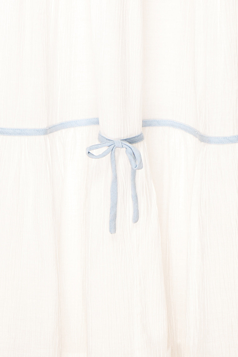 Juliriel White Midi Dress w/ Blue Ribbons | Boutique 1861 texture