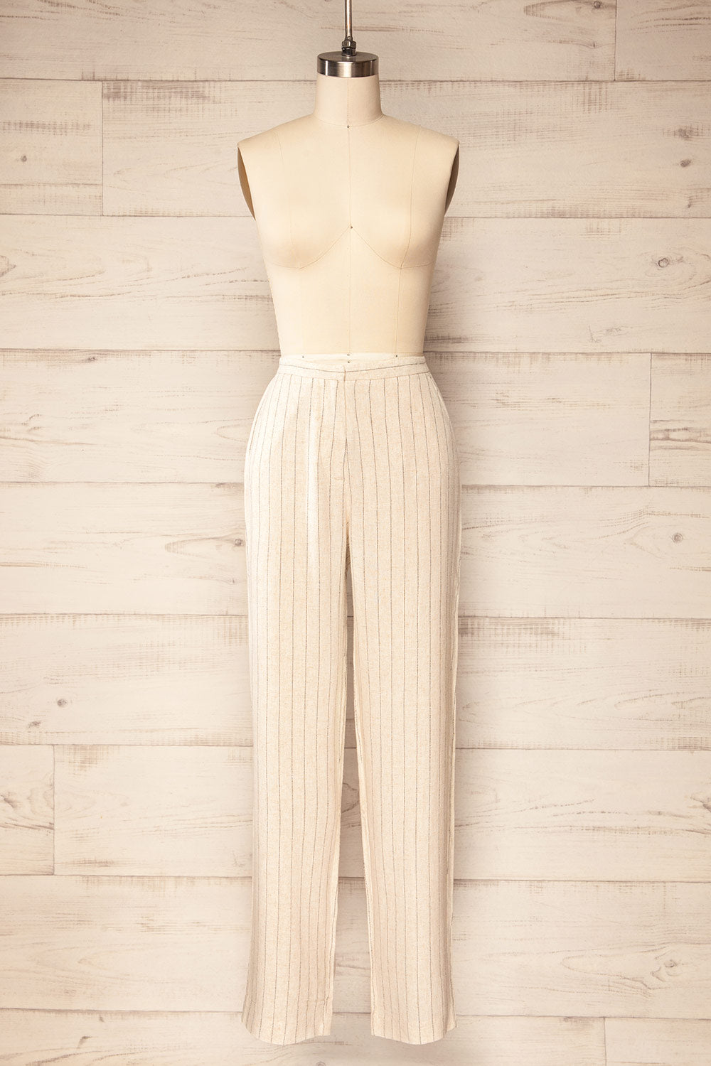 Juneau Beige Striped Linen Pants | La petite garçonne front view