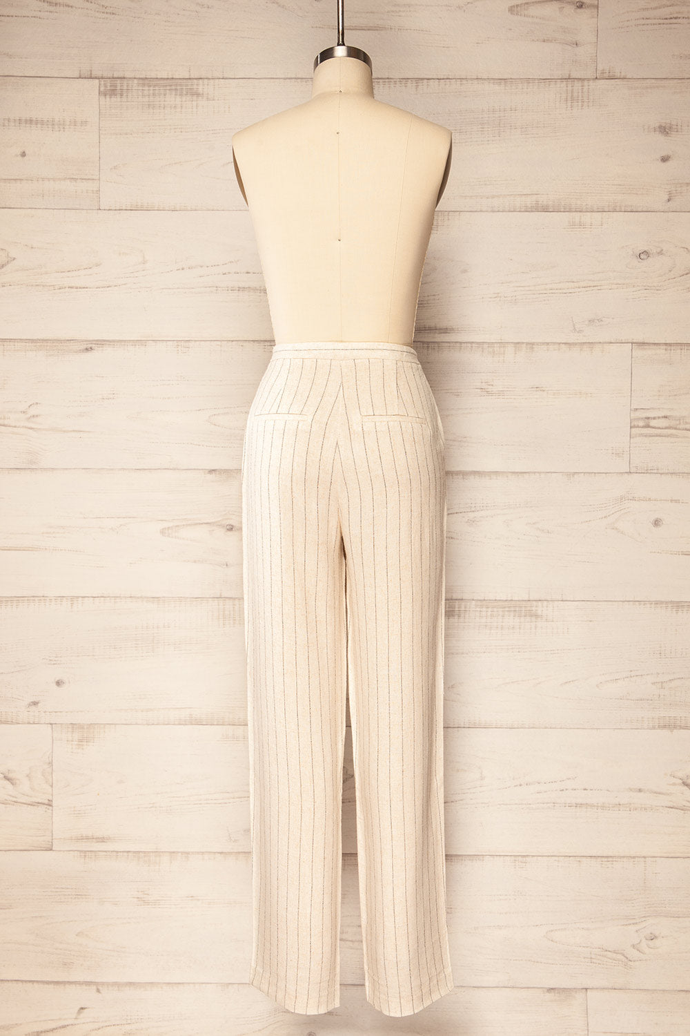 Juneau Beige Striped Linen Pants | La petite garçonne back view