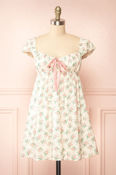 Junia Short Floral Babydoll Dress w/ Bow | Boutique 1861 front view
