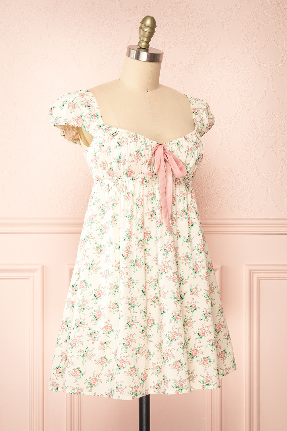 Junia Short Floral Babydoll Dress w/ Bow | Boutique 1861 side view 