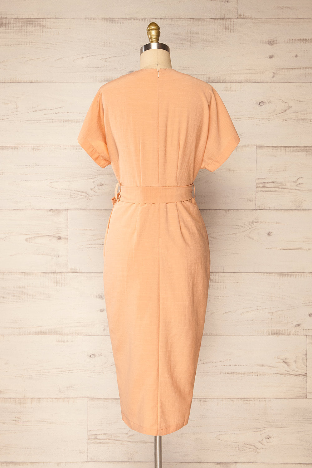 Junin Orange Short Sleeve Wrap Midi Dress | La petite garçonne back view