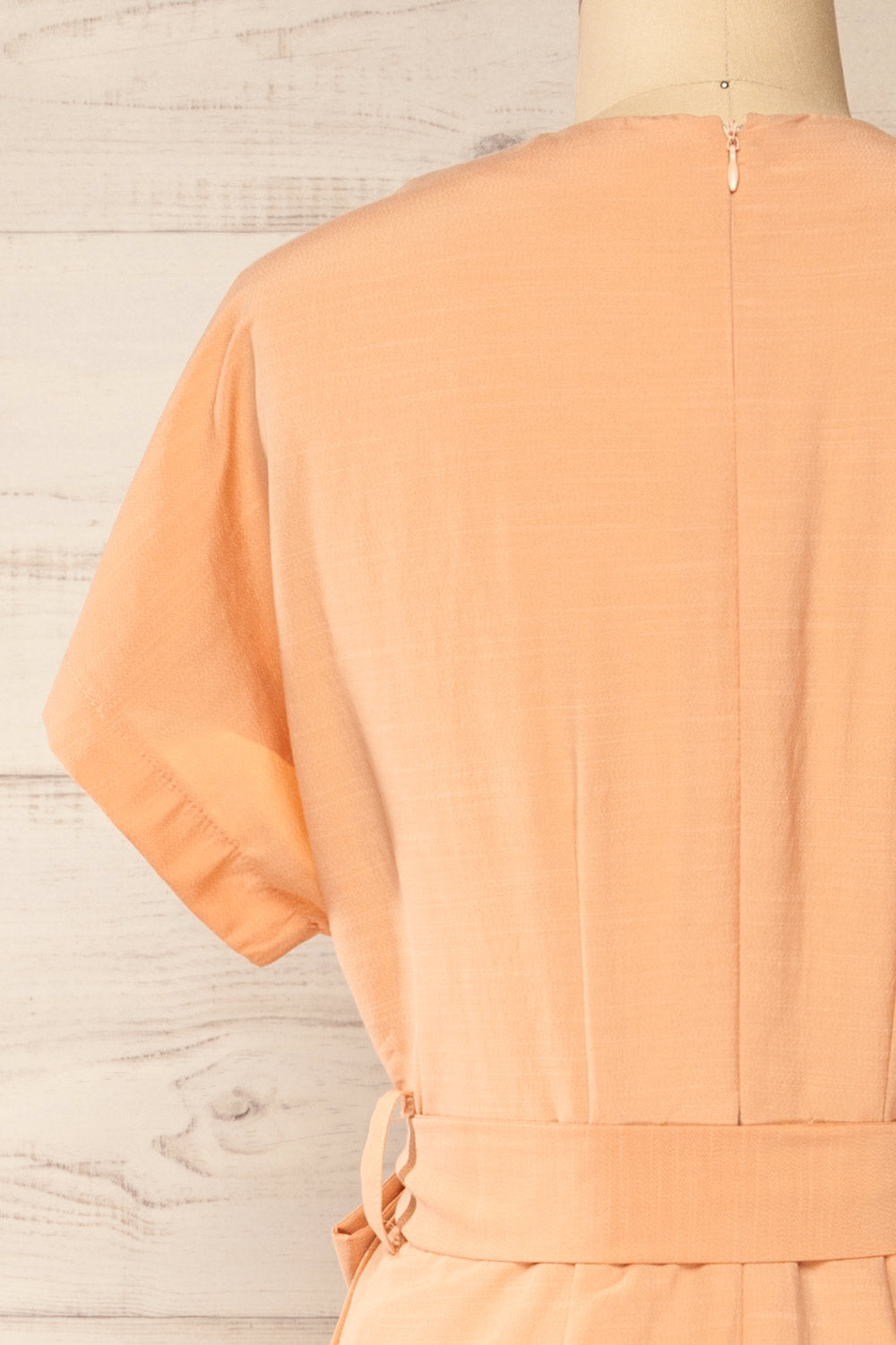 Junin Orange Short Sleeve Wrap Midi Dress | La petite garçonne back close-up