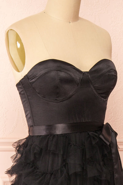 Jurin Black Bustier Maxi Dress w/ Ruffled Tulle | Boutique 1861  side close-up