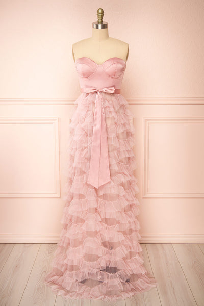 Jurin Blush Bustier Maxi Dress w/ Ruffled Tulle | Boutique 1861 front view