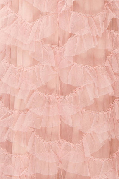 Jurin Blush Bustier Maxi Dress w/ Ruffled Tulle | Boutique 1861 fabric