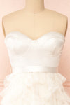 Jurin Ivory Bustier Maxi Dress w/ Ruffled Tulle | Boutique 1861 front close-up