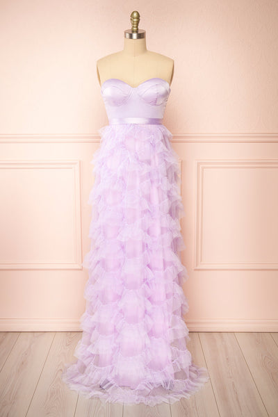 BMD49 - Lilac Bridesmaid Dress With Lace Cape