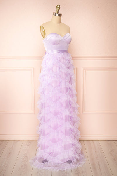 Jurin Lavender Bustier Maxi Dress w/ Ruffled Tulle | Boutique 1861  side view