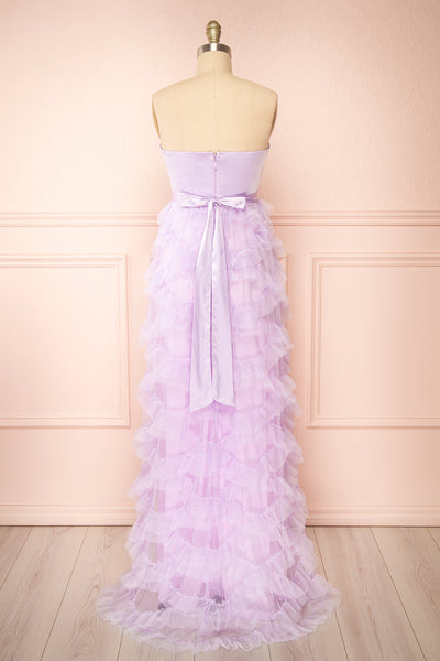 Jurin Lavender Bustier Maxi Dress w/ Ruffled Tulle | Boutique 1861  back view