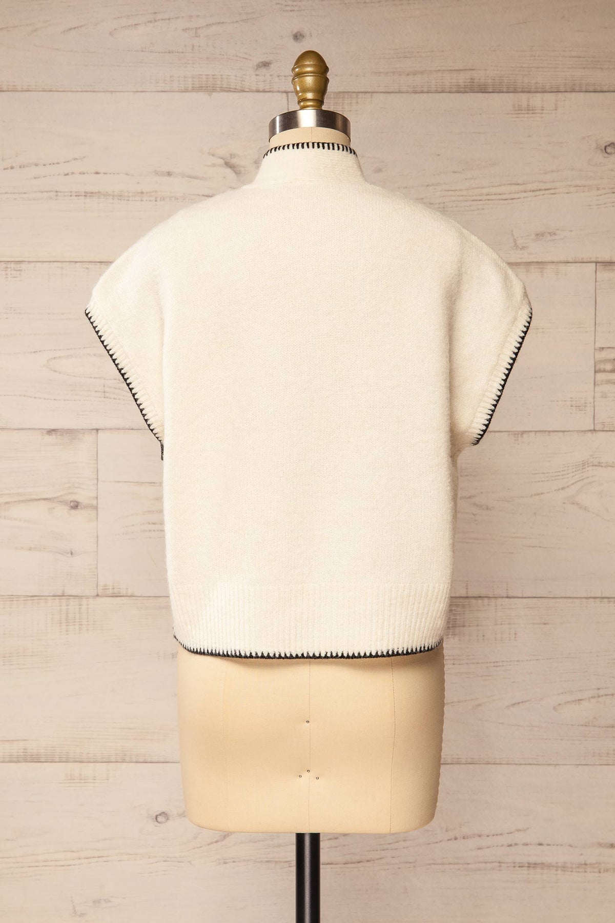 back view of Jutai Ivory Knit Sweater Vest with Tie Scarf at La petite garçonne