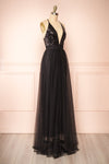 Kaia Night Black Sequin & Plunging Neckline Gown | Boutique 1861 side view