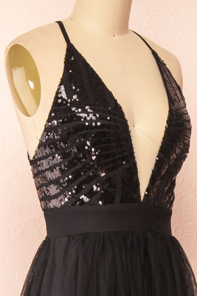 Kaia Night Black Sequin & Plunging Neckline Gown | Boutique 1861 side