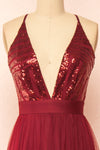 Kaia Burgundy Sequin Gown | Boutique 1861 front close-up