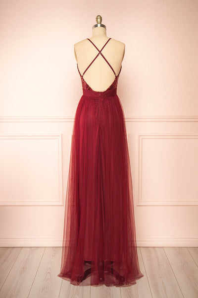 Kaia Burgundy Sequin Gown | Boutique 1861 back view