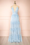 Kailania Blue Plunging Neckline Maxi Gown | Boutique 1861 front view