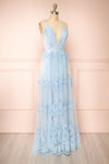 Kailania Blue Plunging Neckline Maxi Gown | Boutique 1861 side view